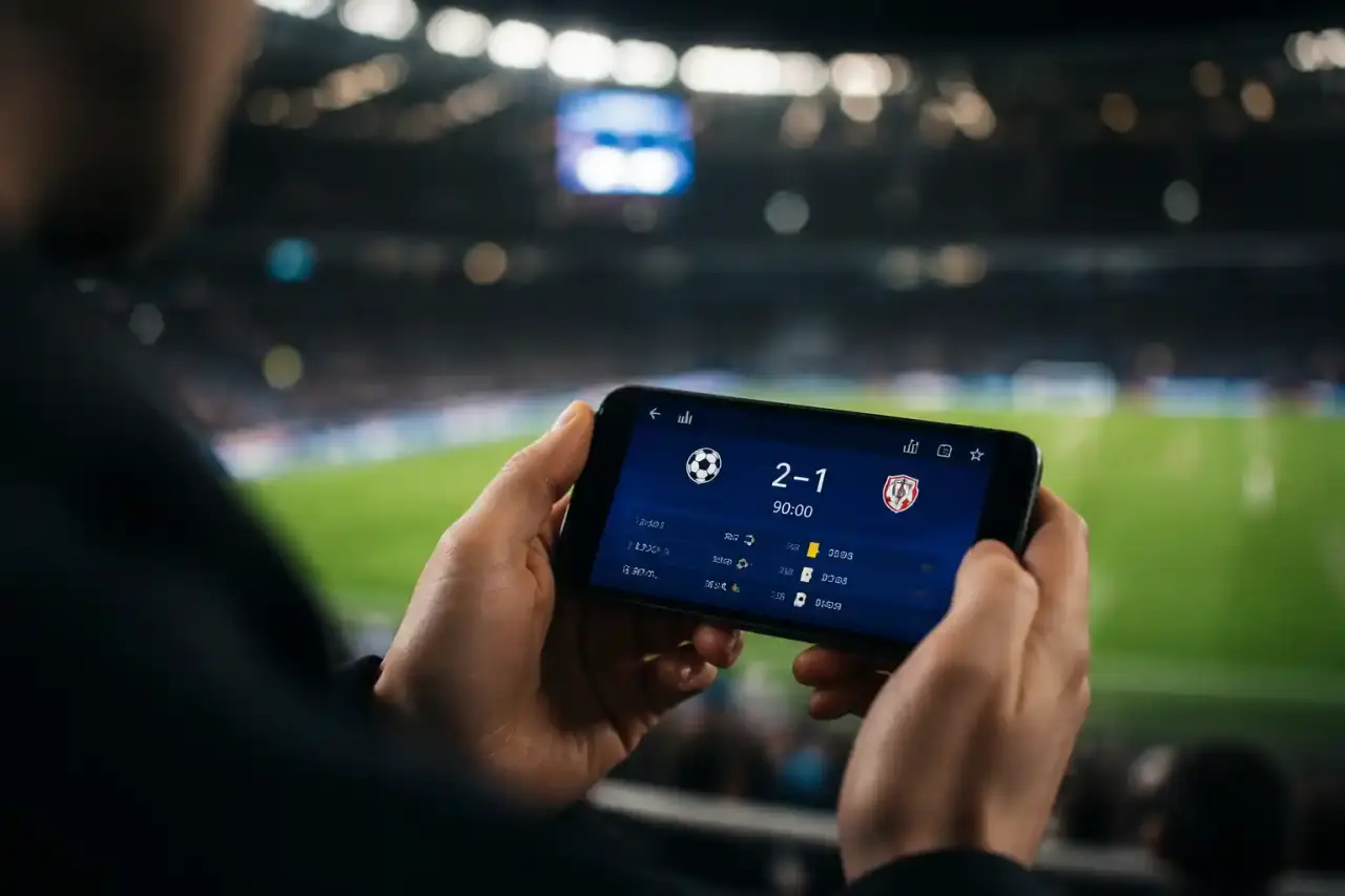 Illustration d'un match de Ligue des Champions en direct avec ambiance nocturne et graphismes néon