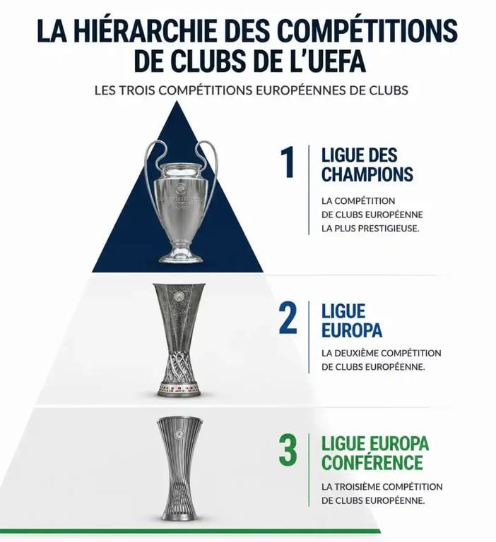 Hiérarchie des compétitions de clubs de l'UEFA : Ligue des Champions, Ligue Europa et Ligue Conférence