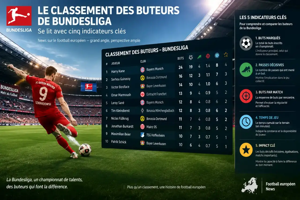 Le classement des buteurs de Bundesliga se lit avec cinq indicateurs clés