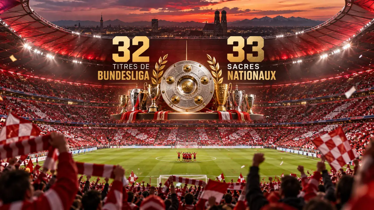 Le Bayern domine le palmarès allemand, avec 32 titres de Bundesliga et 33 sacres nationaux
