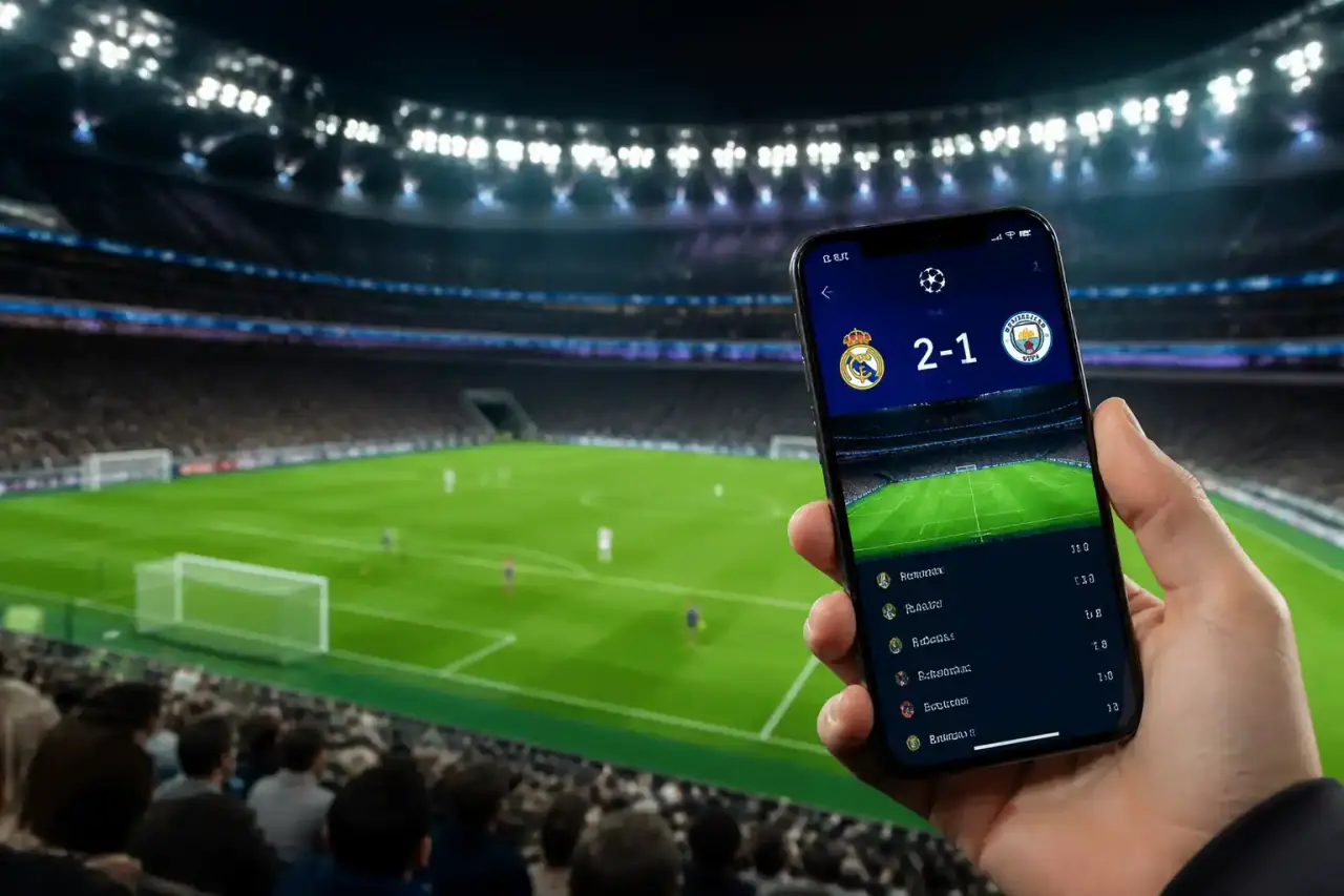 Interface de live score pendant une soirée de Ligue des Champions