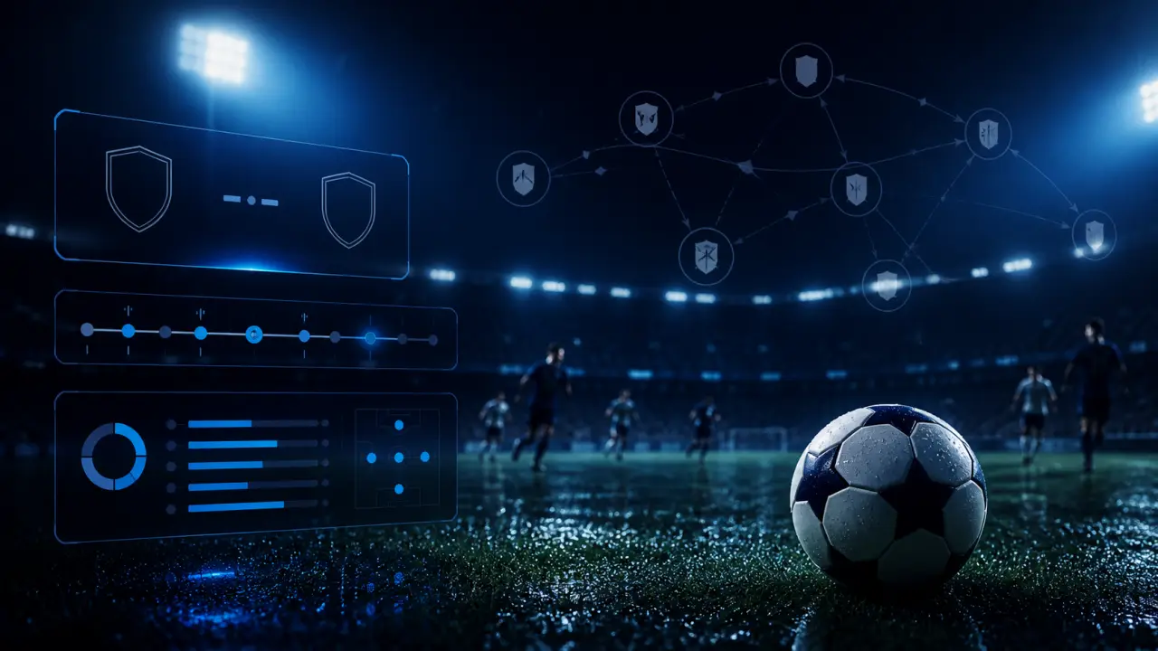 Joueur de football en pleine action sous un éclairage de stade dramatique