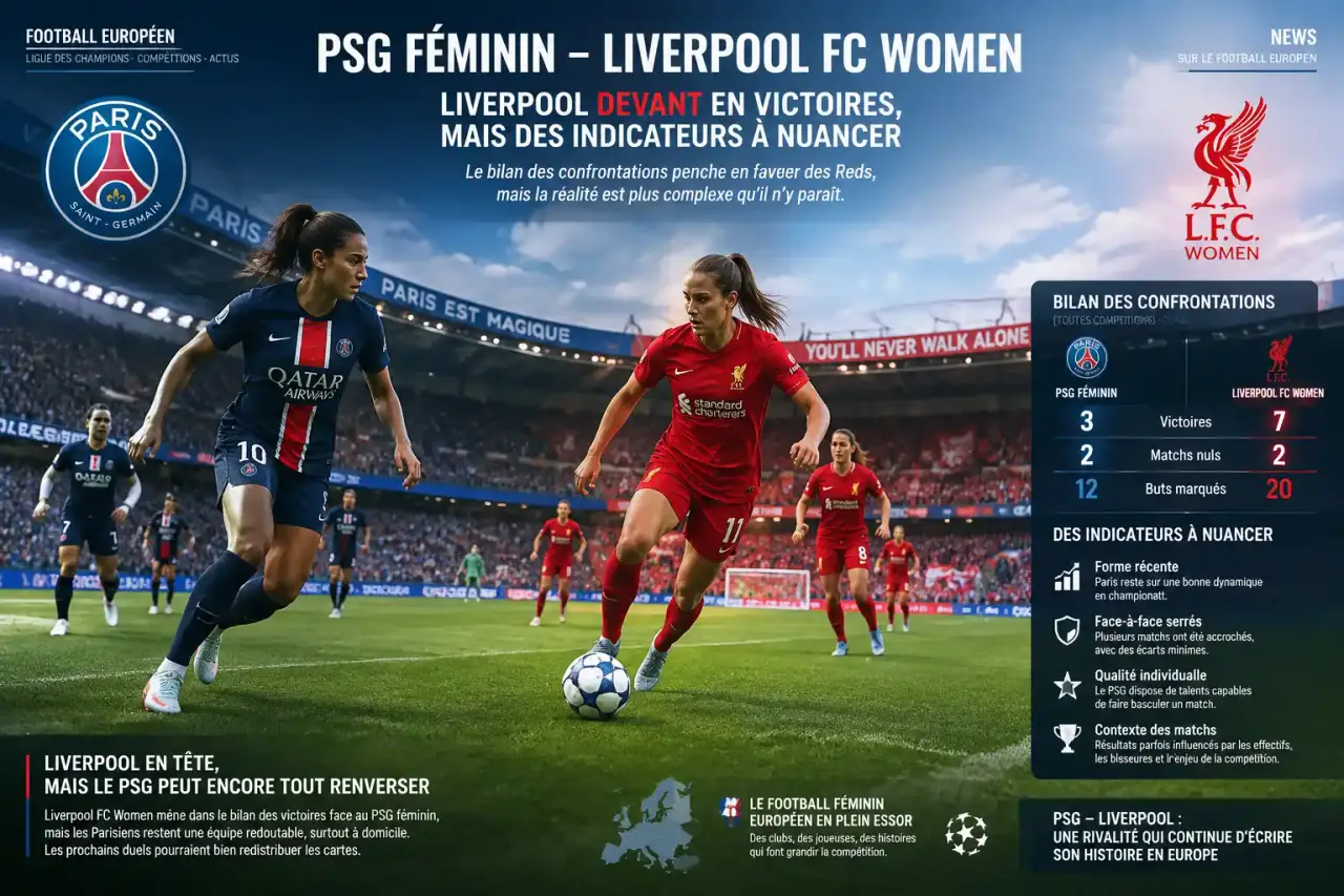 PSG féminin – Liverpool FC Women : Liverpool devant en victoires, mais des indicateurs à nuancer