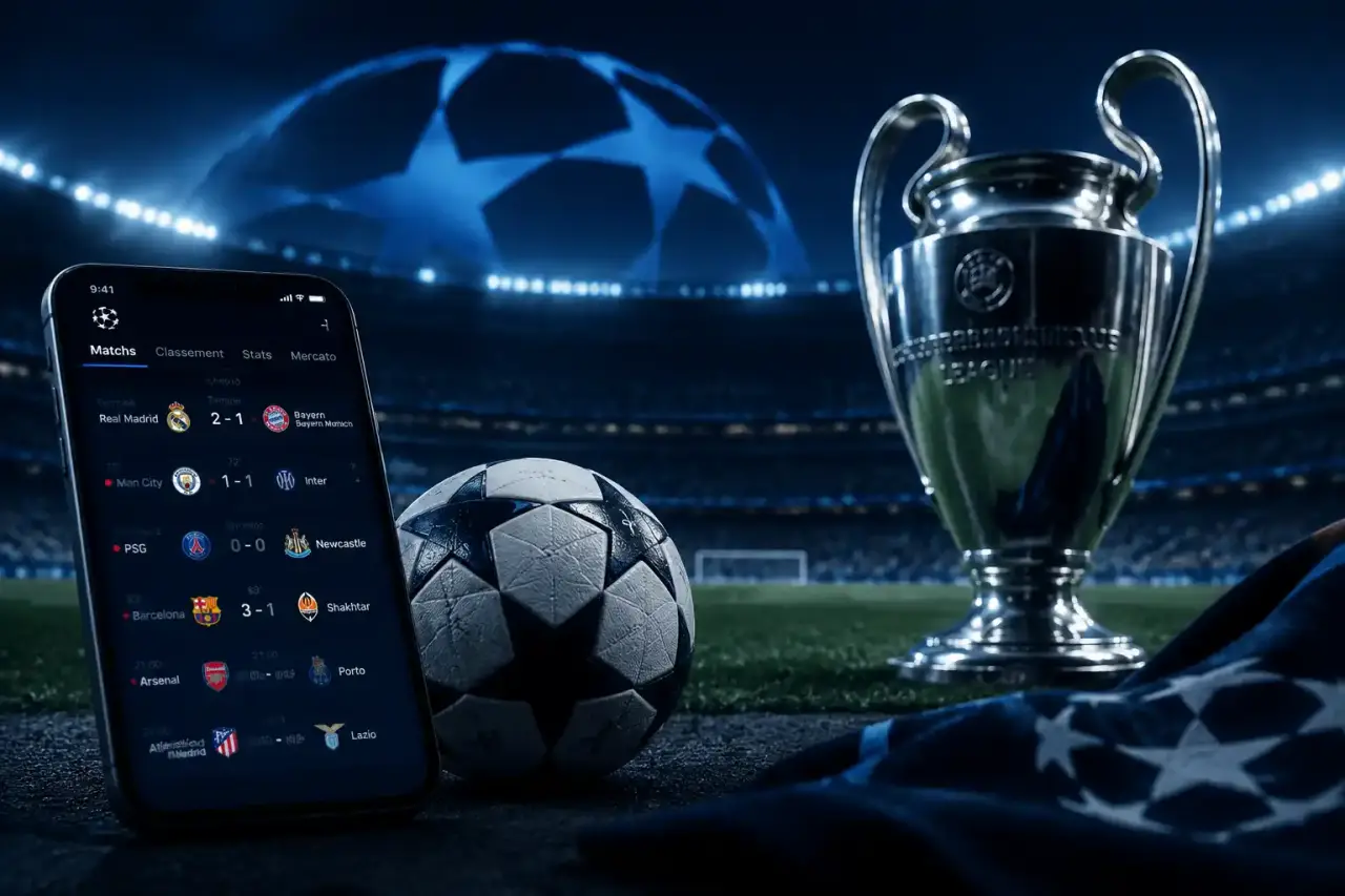 Joueur de football en action sous les projecteurs d'un stade nocturne