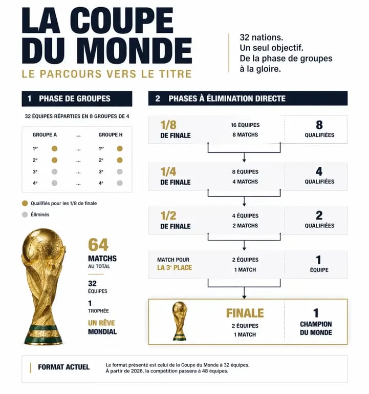 Infographie du calendrier et structure des matchs de la Coupe du Monde de football